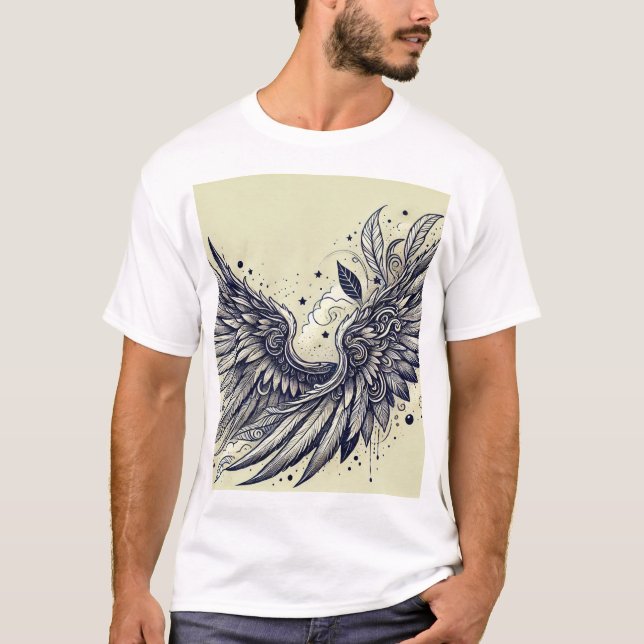 Camiseta Teto de Tatuagem de Wing Futurística (Frente)