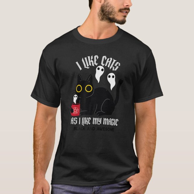Camiseta Teto De Testemunha De Gatinho Negro Com Fantasmas, (Frente)