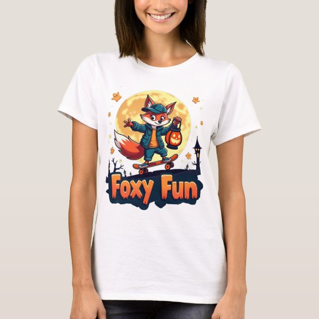 Camiseta Teto do Skate de Halloween do Foxy Fun (Frente)