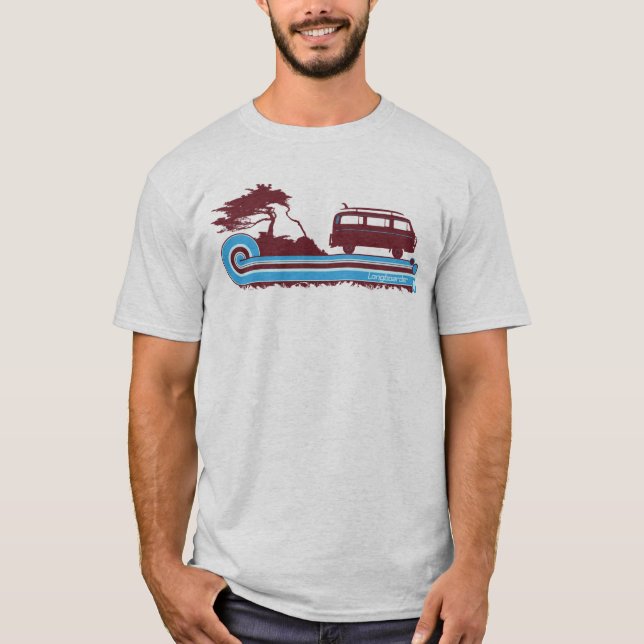 Camiseta Teto do Surf 'Longboarder' em Maroon & Aqua (Frente)