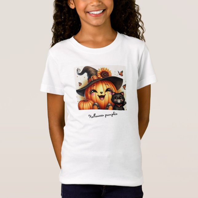 Camiseta Teto Festivo e Bonito de Halloween para Crianças (Frente)