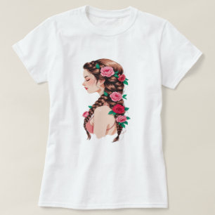 Camiseta Teto Floral de Cabelo Travado rosa para Mulheres