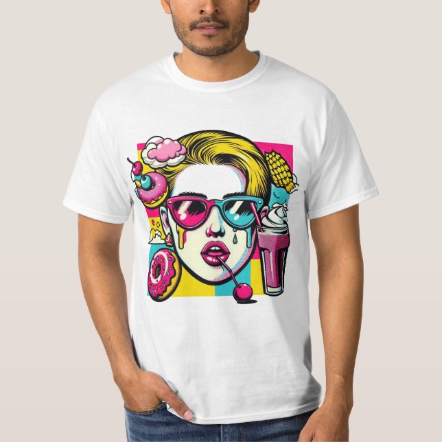 Camiseta Teto Gráfico Colorido de Pop (Frente)