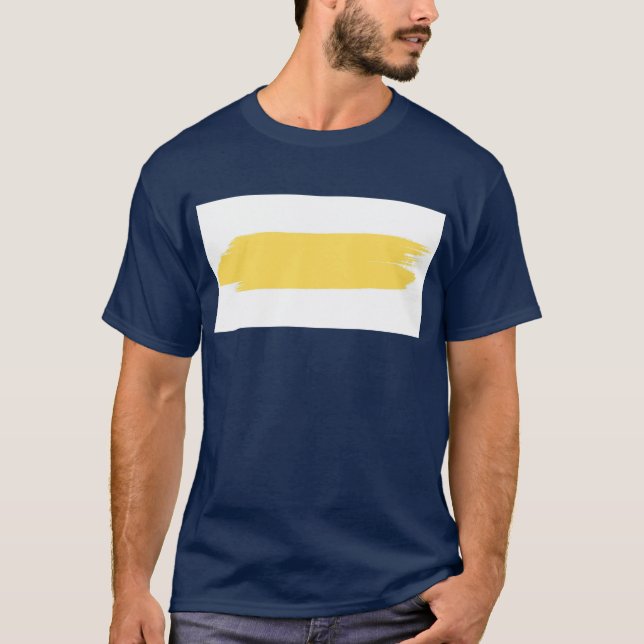 Camiseta Teto gráfico contemporâneo em azul, amarelo e bran (Frente)