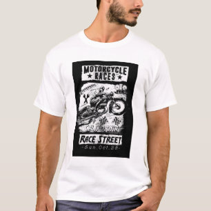 Camiseta Teto Gráfico das Raças de Motocicletas White Vinta