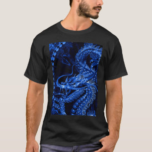 Camiseta Teto Gráfico de Arte do Dragão Chinês Azul