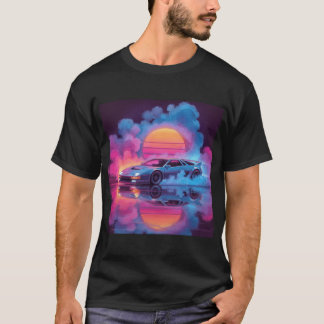Camiseta Teto Gráfico de Carro Neon Synthwave