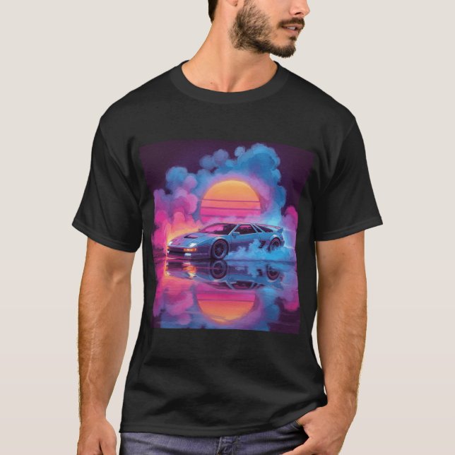 Camiseta Teto Gráfico de Carro Neon Synthwave (Frente)