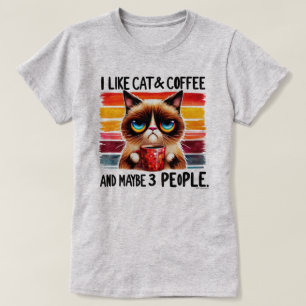 Camiseta Teto Gráfico de Gato Sarcástico - Meu Gato, Café E