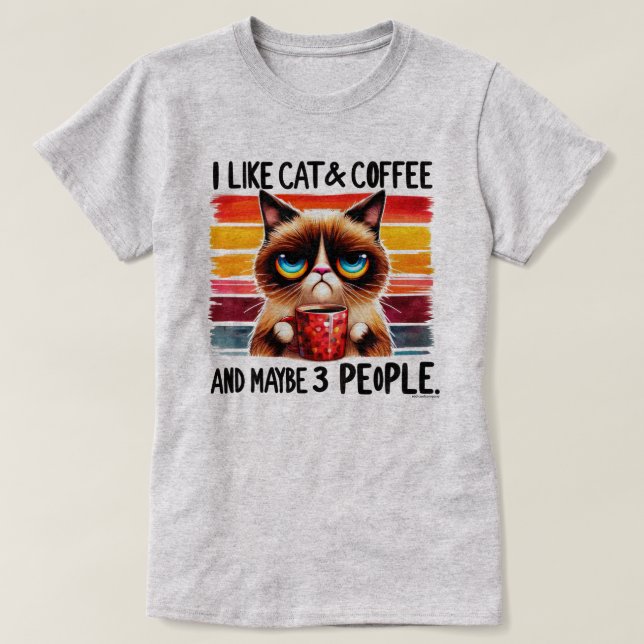 Camiseta Teto Gráfico de Gato Sarcástico - Meu Gato, Café E (Frente do Design)
