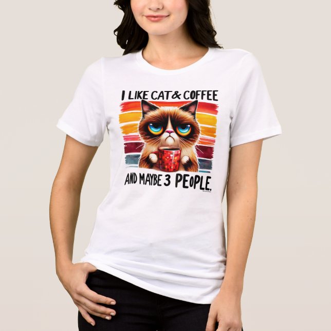 Camiseta Teto Gráfico de Gato Sarcástico - Meu Gato, Café E (Frente)