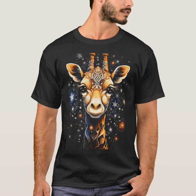 Camiseta Teto Gráfico de Natal Giraffe com Estrelas (Frente)