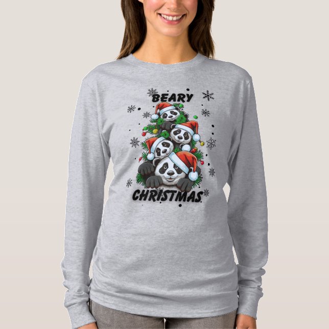 Camiseta Teto Gráfico de Panda de Natal (Frente)