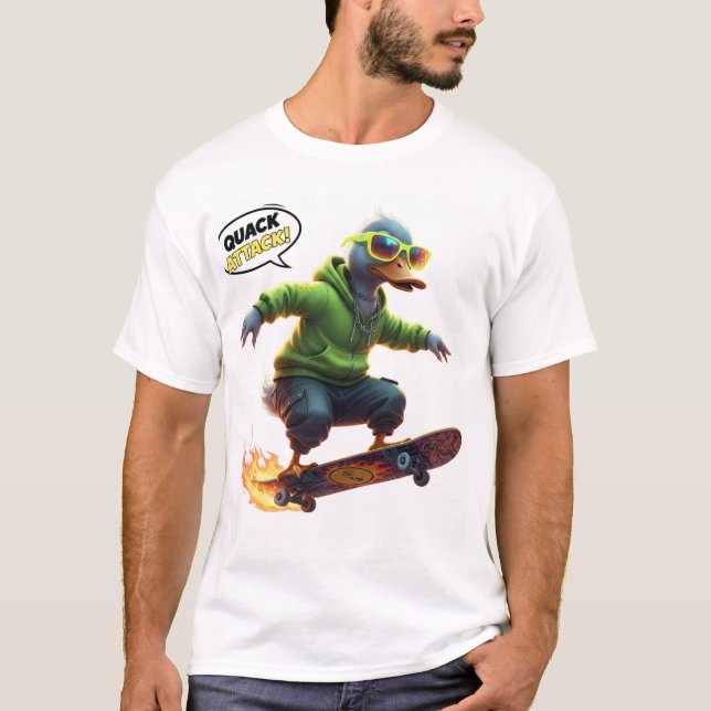 Camiseta Teto Gráfico de Pato Engraçado para Skateres & Ten (Frente)