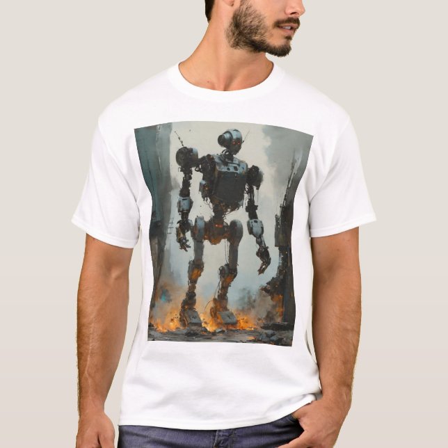 Camiseta Teto gráfico de robô retrô de tendência (Frente)