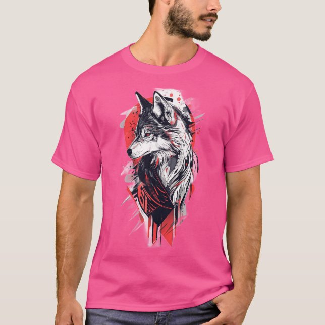 Camiseta Teto Gráfico do Lobo Negrito - Rosa Vibrante (Frente)