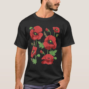 Camiseta Teto Vermelho - Vintage Floral Cuta Flor Poppy Flo