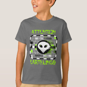 Camiseta Tevê da "EARTHLINGS do crânio ATENÇÃO!" o cinz