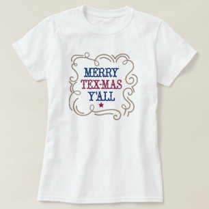 Camiseta Tex-Mas Y'all, Feliz vermelha e azul