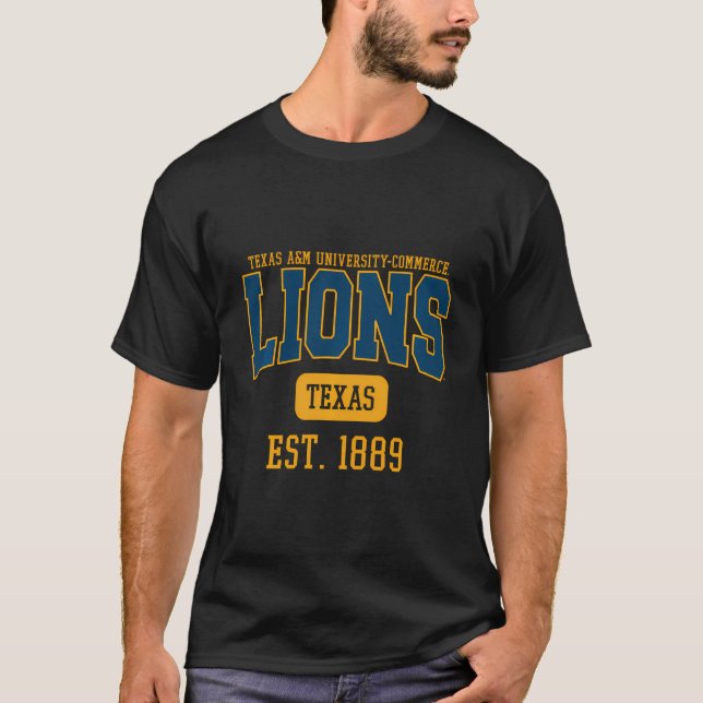 Camiseta Texas Am University-Commerce Lions Est. Data (Frente)