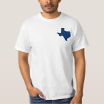 Camiseta Texas em Azul<br><div class="desc">Forma do estado do Texas em azul sobre fundo branco. Você pode mudar essa cor de fundo.</div>