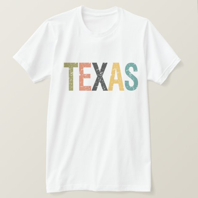 Camiseta Texas em letras de cores retrorreflectoras desbota (Frente do Design)