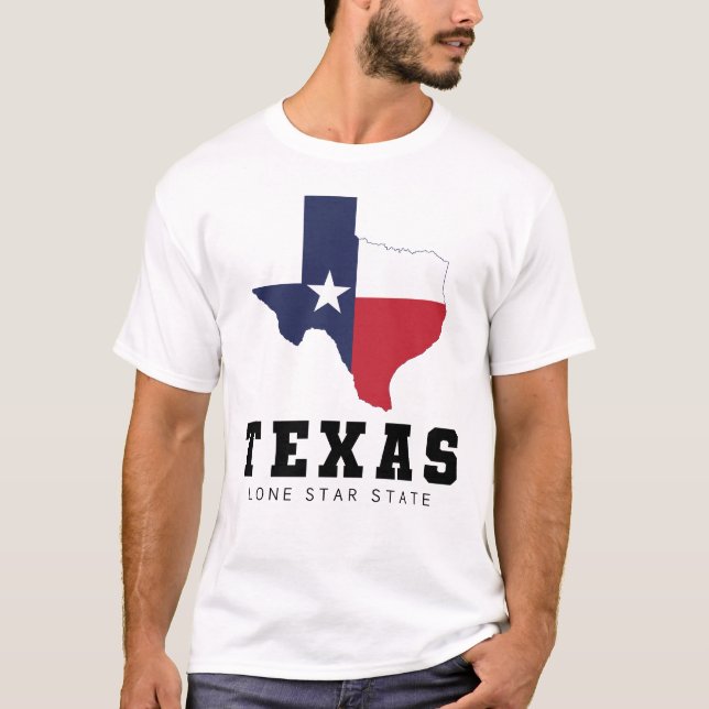 Camiseta Texas, Estado Solitário, Mapa de Sinalizador Branc (Frente)