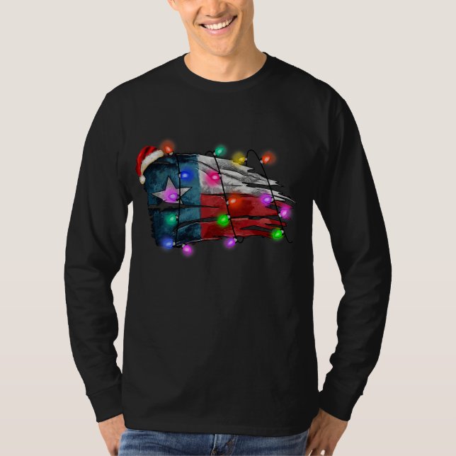 Camiseta Texas Flag Merry Christmas Lights Xmas American (Frente)