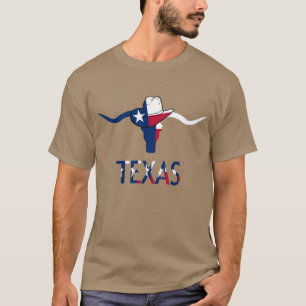 Camiseta Texas Flag Steer Head Com Chapéu E Letras De Cowbo