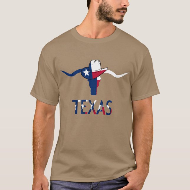 Camiseta Texas Flag Steer Head Com Chapéu E Letras De Cowbo (Frente)