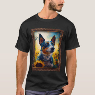 Camiseta Texas Heeler pintando Flor de Girassol Mãe Mulhere