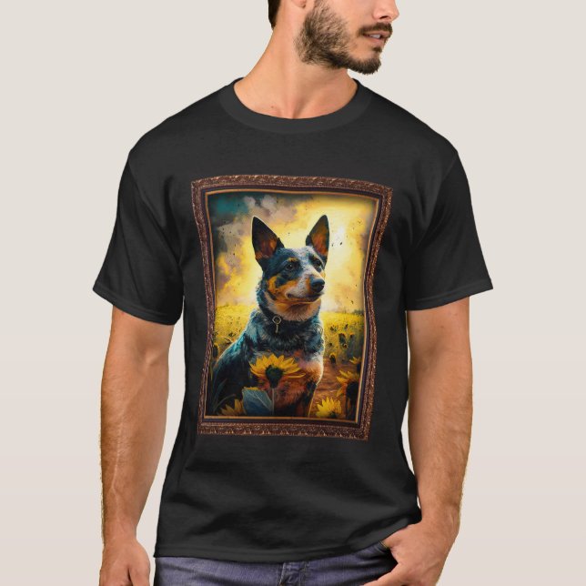 Camiseta Texas Heeler pintando Flor de Girassol Mãe Mulhere (Frente)