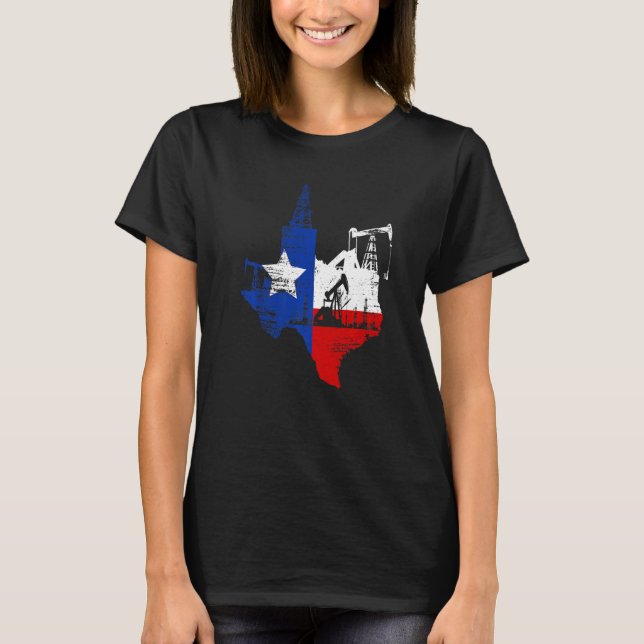 Camiseta Texas Map Oildfield Worker Gasolina Petroleum EUA (Frente)
