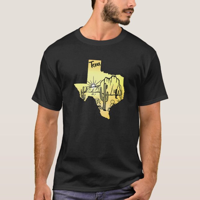 Camiseta Texas Mapeia Deserto Selvagem — Sunset Summer Hand (Frente)