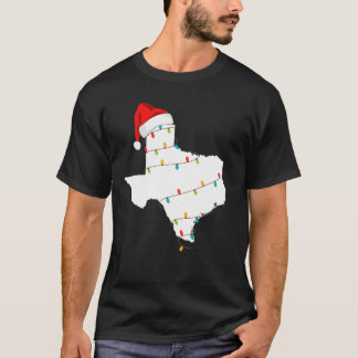 Camiseta Texas Mapeia Natal Com Luzes De Natal De Santa Hat