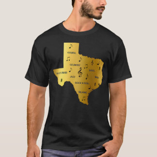Camiseta Texas Music Notes And Genres In A Gold Texas State