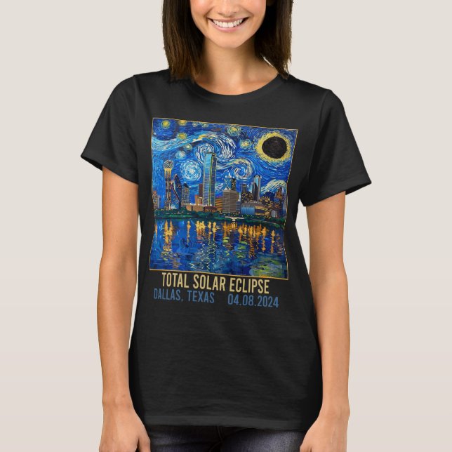 Camiseta Texas Skyline Artística Total Eclipse Solar 2024 (Frente)