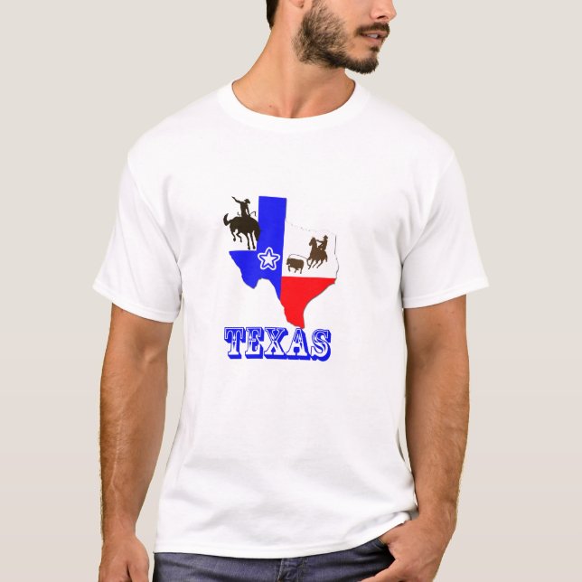 Camiseta Texas State Map T-Shirt Com Cowboy (Frente)