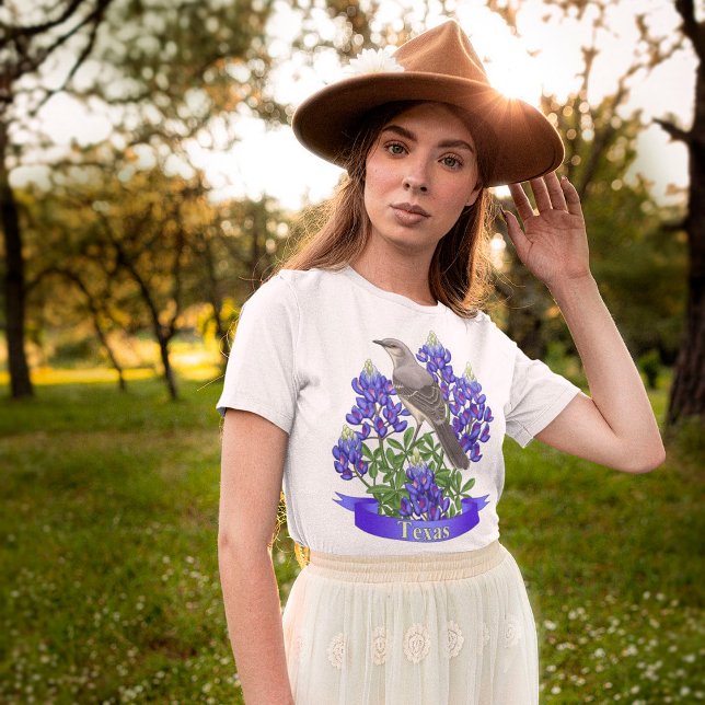 Camiseta Texas State Mockingbird & Bluebonnet Flower (Criador carregado)