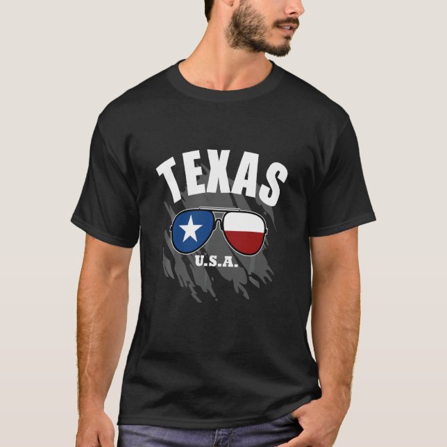 Camiseta Texas Usa Sunglass Com Bandeira Do Texas (Frente)