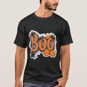 Camiseta texto 3D de Boo de Halloween com elementos assusta