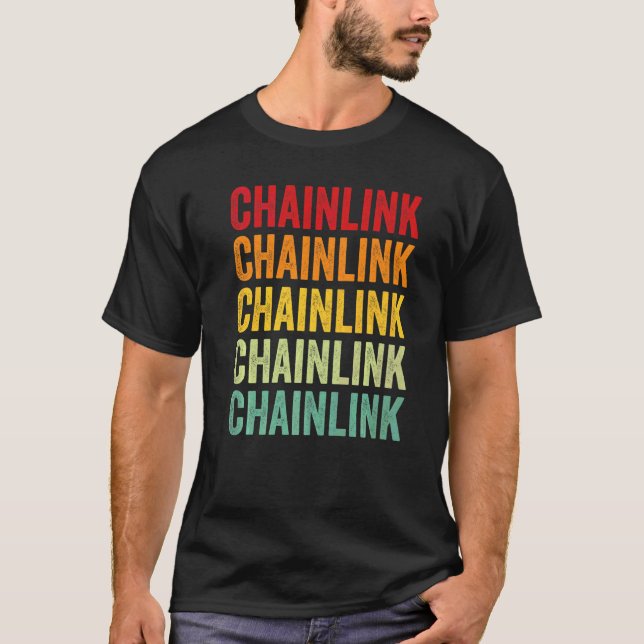 Camiseta Texto Arco-íris de Criptomoeda Chainlink (Frente)