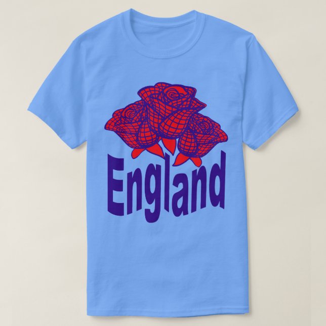 Camiseta Texto Azul Inglaterra com Rosa Abstrato Inglês (Frente do Design)