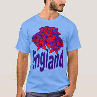 Camiseta Texto Azul Inglaterra com Rosa Abstrato Inglês