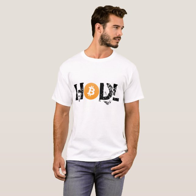 Camiseta Texto básico do preto do t-shirt de HODL Bitcoin (Frente Completa)