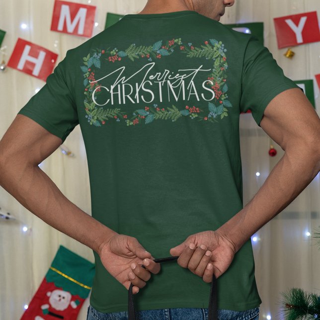 Camiseta Texto Botânico Festivo Férias Natal (Criador carregado)