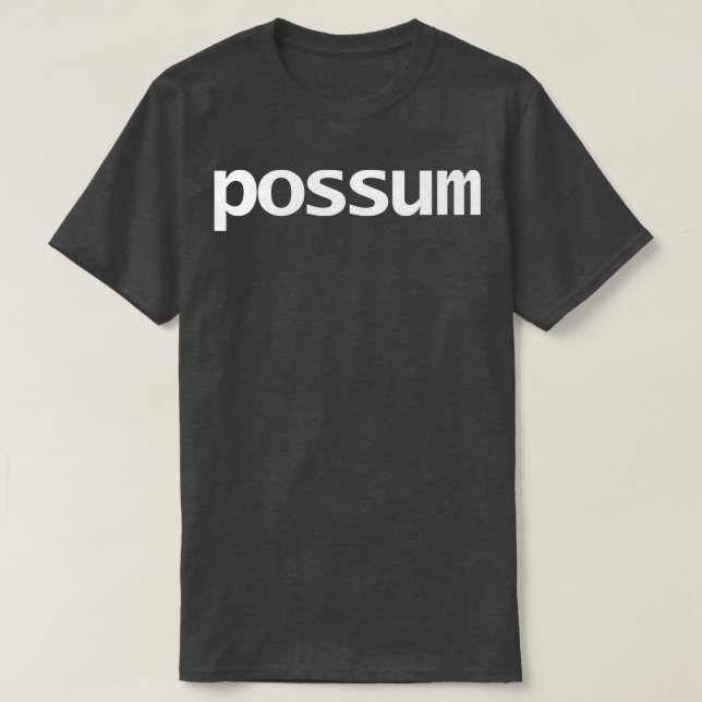 Camiseta Texto Branco da Tipografia Mínima Possum (Frente do Design)