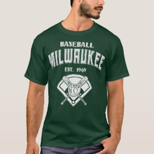 Camiseta Texto Branco da Vintage de 1969 Baseball no Milwau