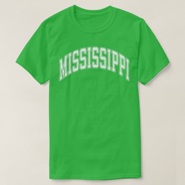 Camiseta Texto Branco do Estilo de Varsidade do Mississippi (Frente do Design)