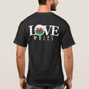 Camiseta Texto branco do LOVE Wales (impressão traseiro)